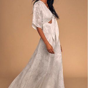 Kayla White Jacquard Tie-Front Maxi Dress